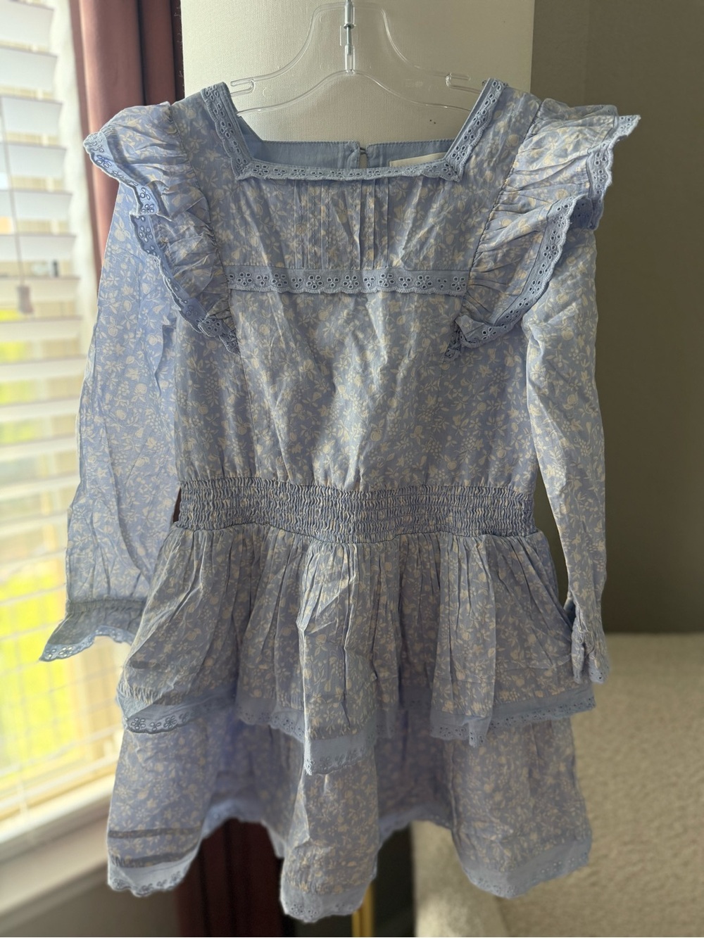 Mini Boden Light Blue Floral Ruffle Dress Top